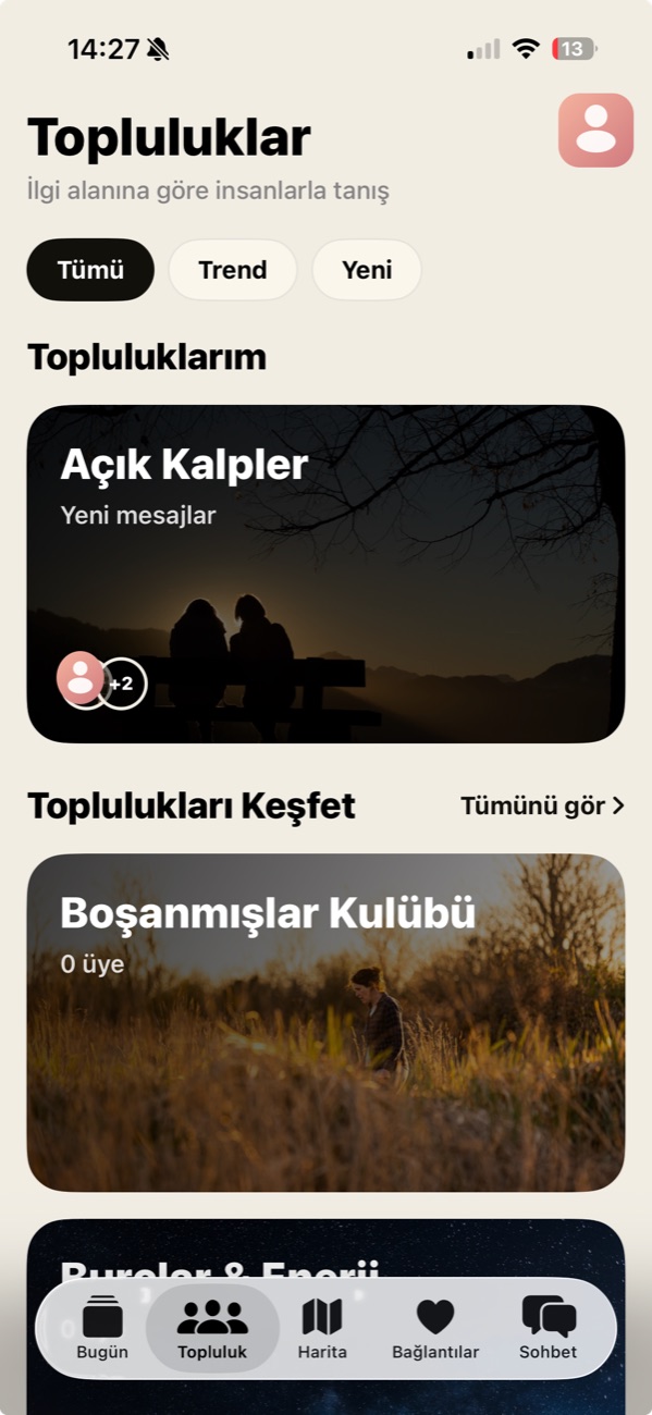 The Communities tab in the Passn app